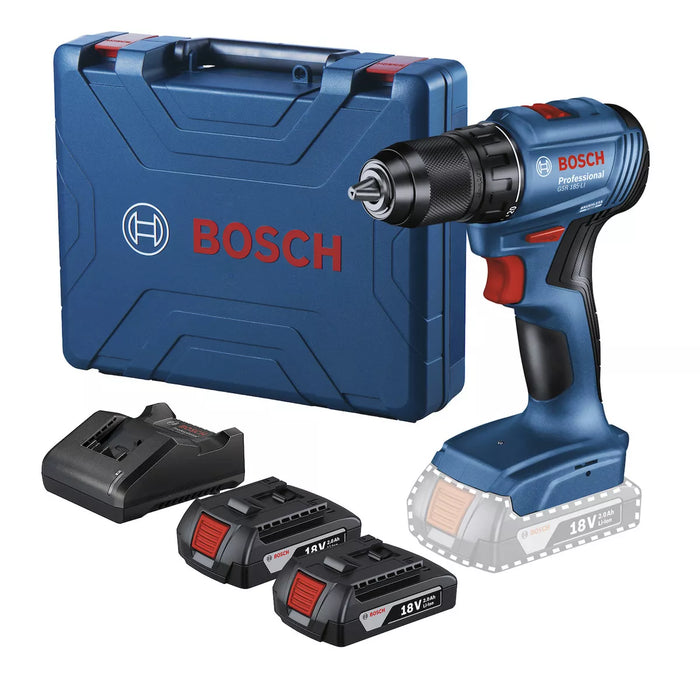 Reuse Chile Taladro Atornillador Bosch GSR 185-LI 18V + 2 Baterías 2ah + Maletín Brushless Openbox