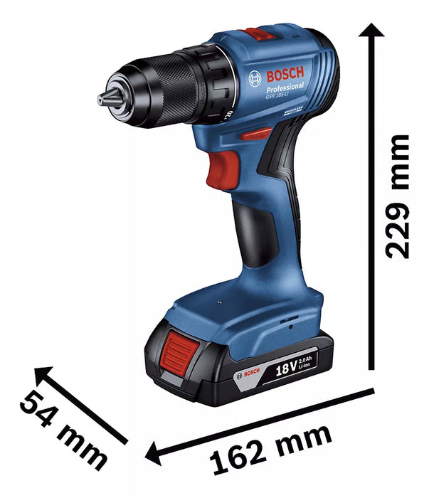 Reuse Chile Taladro Atornillador Bosch GSR 185-LI 18V + 2 Baterías 2ah + Maletín Brushless Openbox